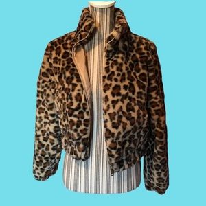 64: Cisono faux fur leopard print jacket. Worn once, like new. Sz s.